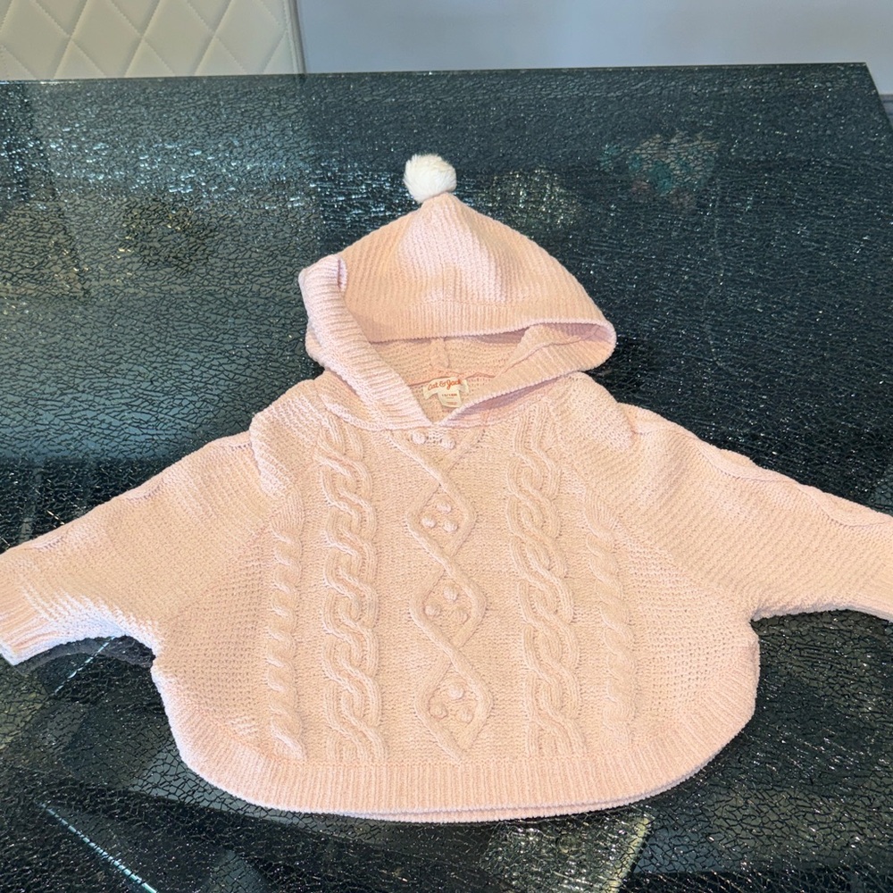 Cat & Jack Light Pink Knit Hooded Poncho with Pom Pom
